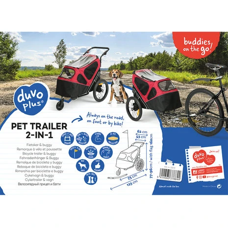 Duvo+ Honden Fietskar 2in1 Zwart/rood 2 Duvo+ Honden Fietskar 2in1 Zwart/rood - Afbeelding 2